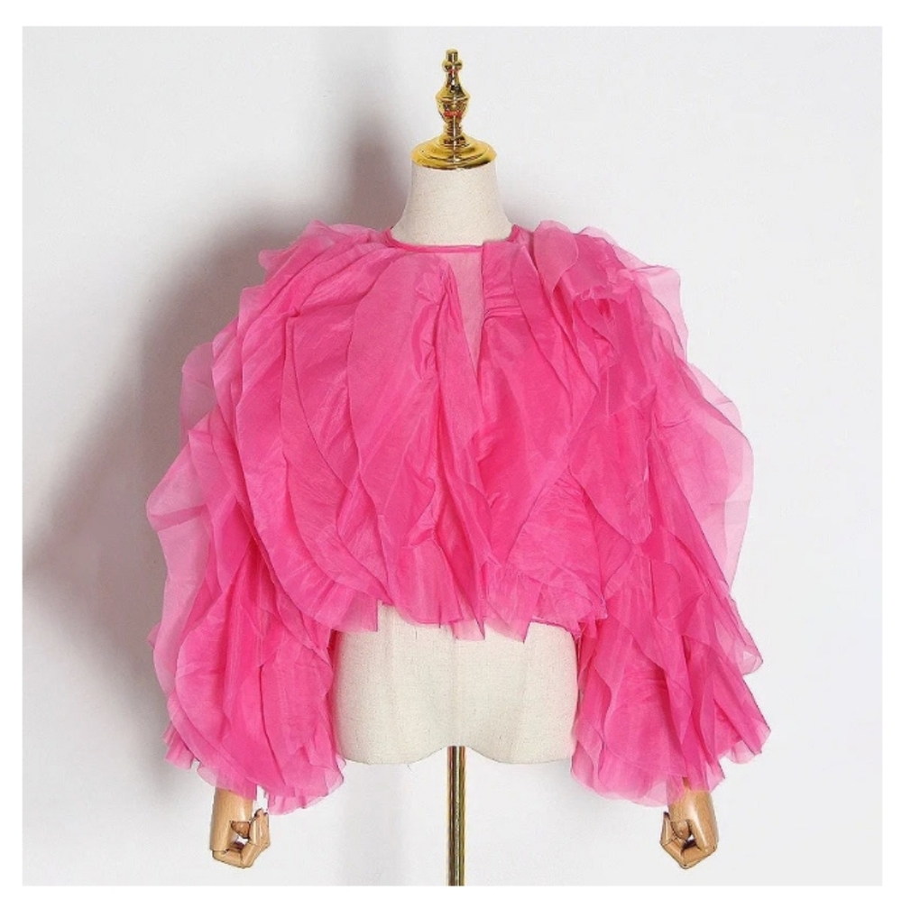 Vibrant Pink Ruffled Blouse